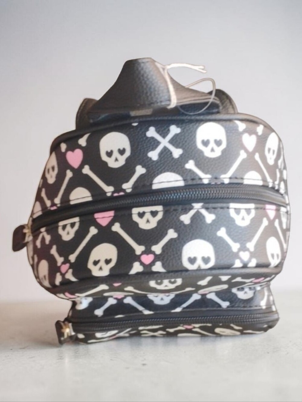 Black and White Skulls and Bones w/ Pink Hearts Mini Backpack Purse ~ NWT - Picture 7 of 8